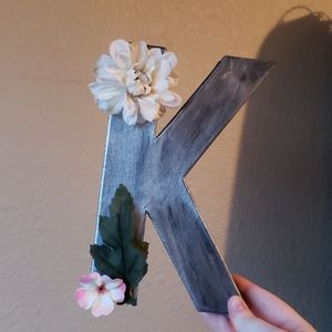 Handmade Black & Gray Letter "K" with Fake Plants